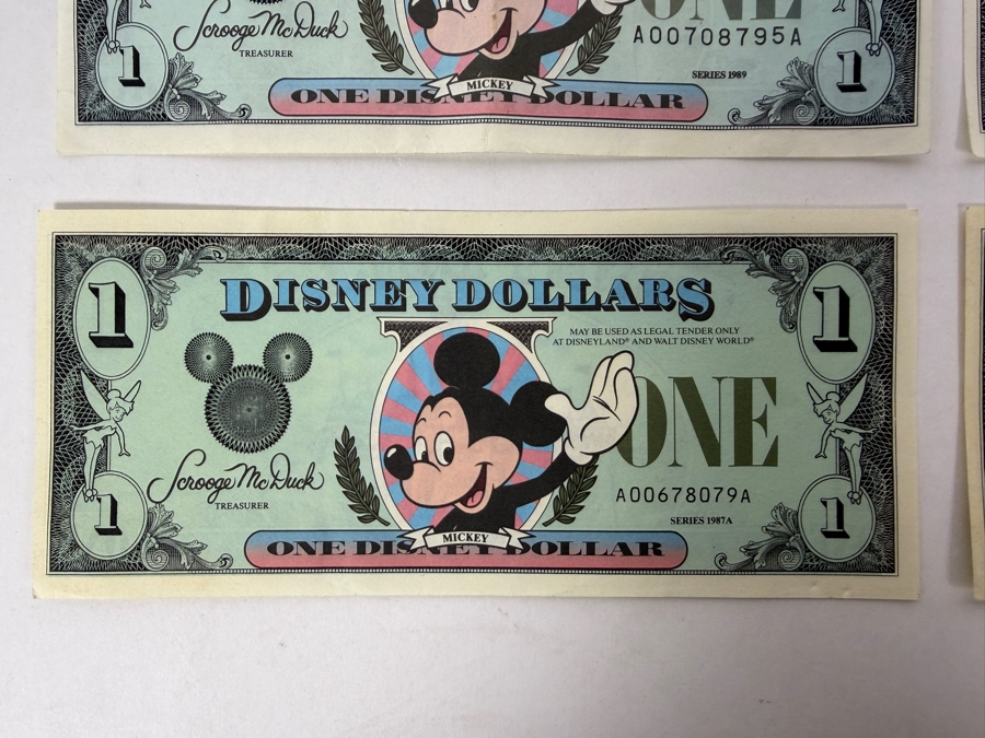 Just Added - (2) Vintage 1987A Disney Dollars $1 Bill Featuring Mickey Mouse And (2) Vintage 1989 Disney Dollars $1 Bill Featuring Mickey Mouse [Photo 2]
