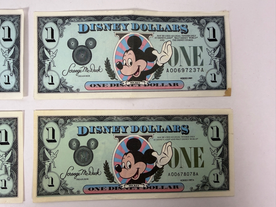 Just Added - (2) Vintage 1987A Disney Dollars $1 Bill Featuring Mickey Mouse And (2) Vintage 1989 Disney Dollars $1 Bill Featuring Mickey Mouse [Photo 6]