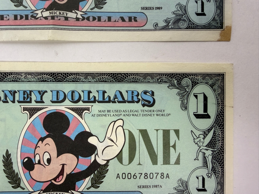 Just Added - (2) Vintage 1987A Disney Dollars $1 Bill Featuring Mickey Mouse And (2) Vintage 1989 Disney Dollars $1 Bill Featuring Mickey Mouse [Photo 7]