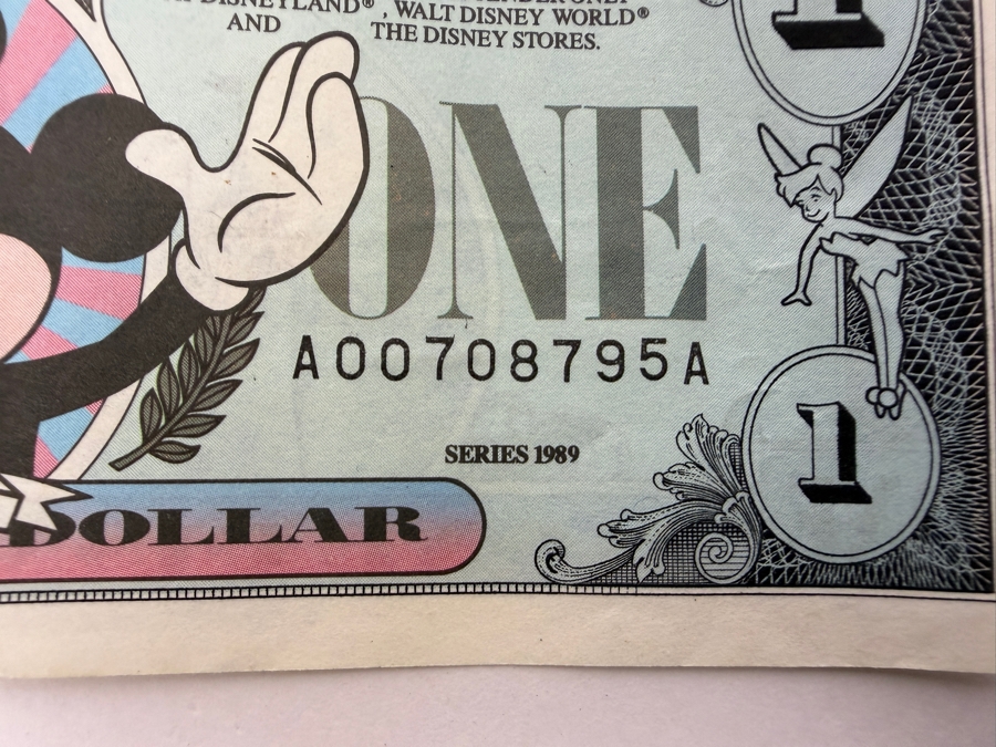 Just Added - (2) Vintage 1987A Disney Dollars $1 Bill Featuring Mickey Mouse And (2) Vintage 1989 Disney Dollars $1 Bill Featuring Mickey Mouse [Photo 5]