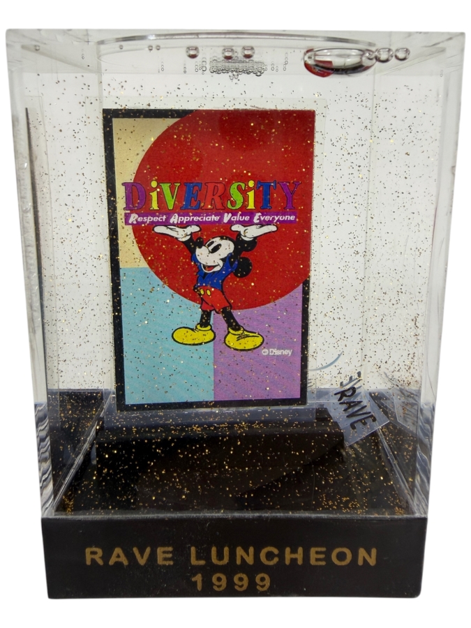 Just Added - Rare Disney 'Diversity' Glitter Cube From The 1999 Rave Luncheon Cast Member Event 2.5W X 2.5D X 3.25H