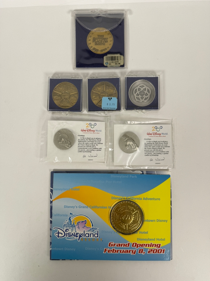 Just Added - (1) Disneyland California 35 Years Of Magic 42mm Bronze Medallion, (2) Walt Disney World Bronze Souvenir Medallions, (1) 1982 EPCOT Center Medallion, (2) WDW Millennium Pins & (1) Grand Opening Medallion Of The Disneyland Resort In CA [Photo 9]