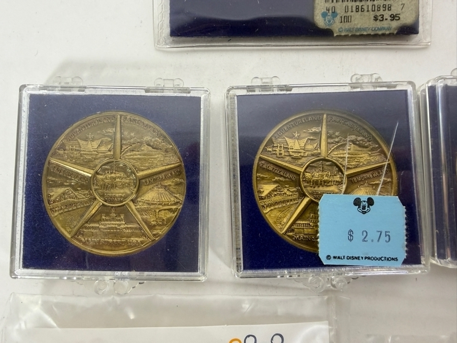 Just Added - (1) Disneyland California 35 Years Of Magic 42mm Bronze Medallion, (2) Walt Disney World Bronze Souvenir Medallions, (1) 1982 EPCOT Center Medallion, (2) WDW Millennium Pins & (1) Grand Opening Medallion Of The Disneyland Resort In CA [Photo 11]