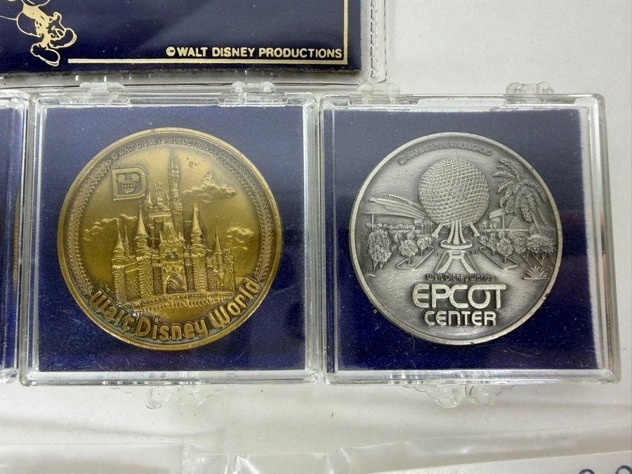 Just Added - (1) Disneyland California 35 Years Of Magic 42mm Bronze Medallion, (2) Walt Disney World Bronze Souvenir Medallions, (1) 1982 EPCOT Center Medallion, (2) WDW Millennium Pins & (1) Grand Opening Medallion Of The Disneyland Resort In CA [Photo 4]