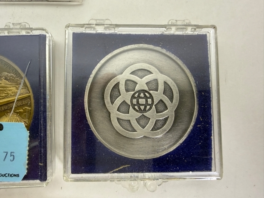 Just Added - (1) Disneyland California 35 Years Of Magic 42mm Bronze Medallion, (2) Walt Disney World Bronze Souvenir Medallions, (1) 1982 EPCOT Center Medallion, (2) WDW Millennium Pins & (1) Grand Opening Medallion Of The Disneyland Resort In CA [Photo 12]