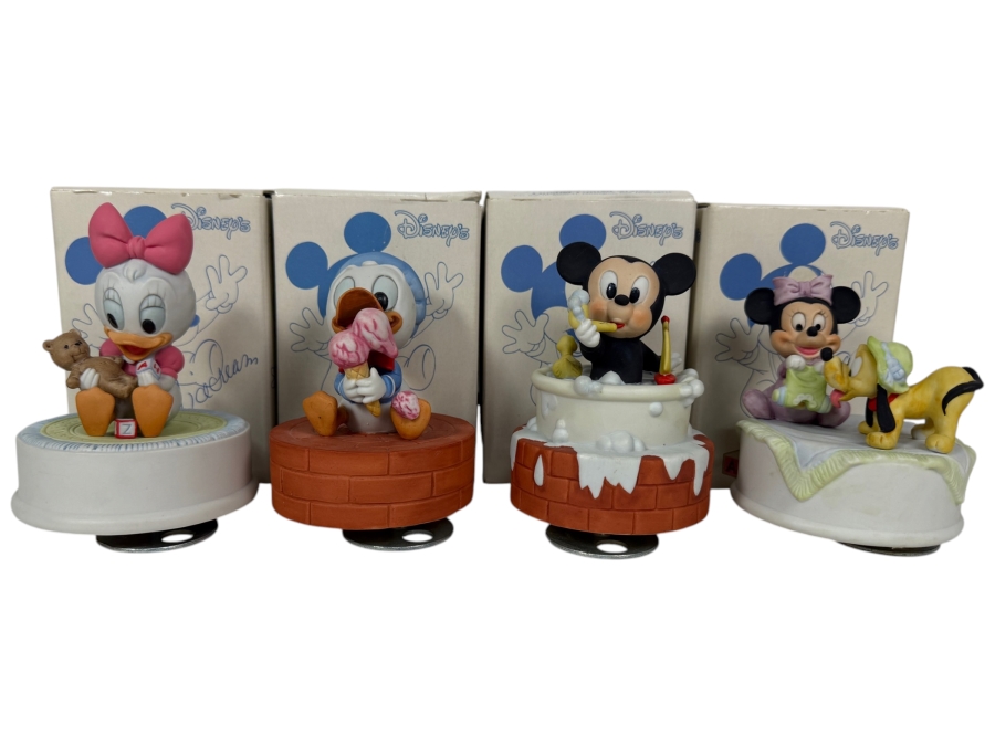 Just Added - (4) Goebel Disney's New Arrivals Musical Porcelain Figurines With Original Boxes 5'H
