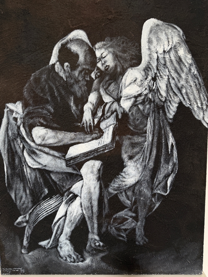 Gerrit Greve (1948-2024, Cardiff by the Sea, CA) Original Acrylic Painting On Canvas Titled 'The Inspiraton Of St. Matthew By Caravaggio Circa 1598' 1991 Signed Lower Left 48 X 72 Estimate $3,500 - $4,300 [Photo 2]