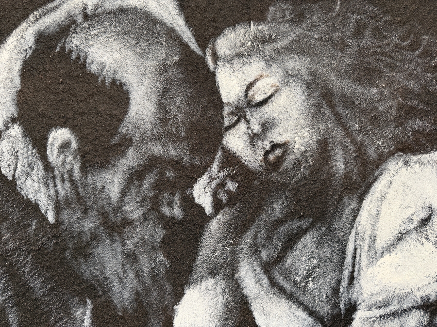 Gerrit Greve (1948-2024, Cardiff by the Sea, CA) Original Acrylic Painting On Canvas Titled 'The Inspiraton Of St. Matthew By Caravaggio Circa 1598' 1991 Signed Lower Left 48 X 72 Estimate $3,500 - $4,300 [Photo 5]
