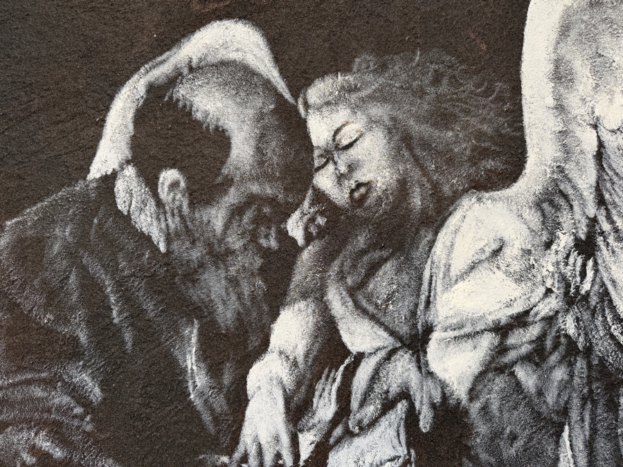 Gerrit Greve (1948-2024, Cardiff by the Sea, CA) Original Acrylic Painting On Canvas Titled 'The Inspiraton Of St. Matthew By Caravaggio Circa 1598' 1991 Signed Lower Left 48 X 72 Estimate $3,500 - $4,300 [Photo 4]