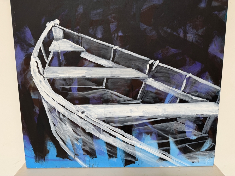 Gerrit Greve (1948-2024, Cardiff by the Sea, CA) Original Acrylic Painting On Canvas Titled 'Boat To Cross The River Styx (Witness #6)' 1994 Signed Lower Right And Verso 48 X 72 Estimate $3,500 - $4,300 [Photo 2]