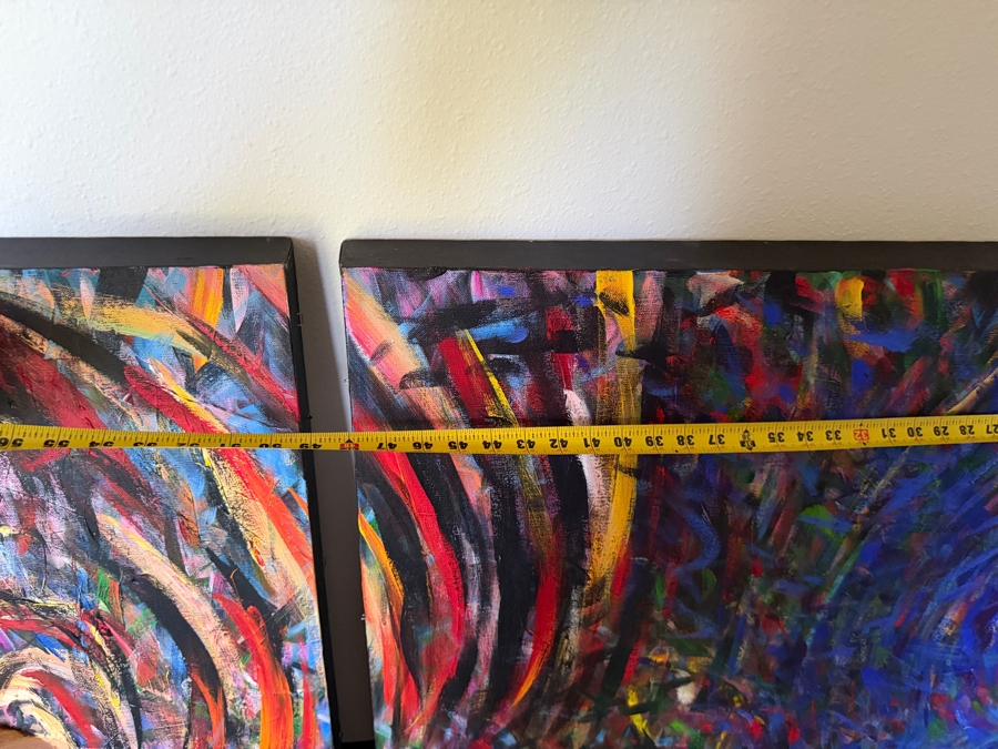 Gerrit Greve (1948-2024, Cardiff by the Sea, CA) Original Diptych Acrylic Mixed-Media Painting On Canvas Titled 'Fire Evidence'  Signed Verso 39 X 96 Estimate $3,700 - $4,700 [Photo 16]