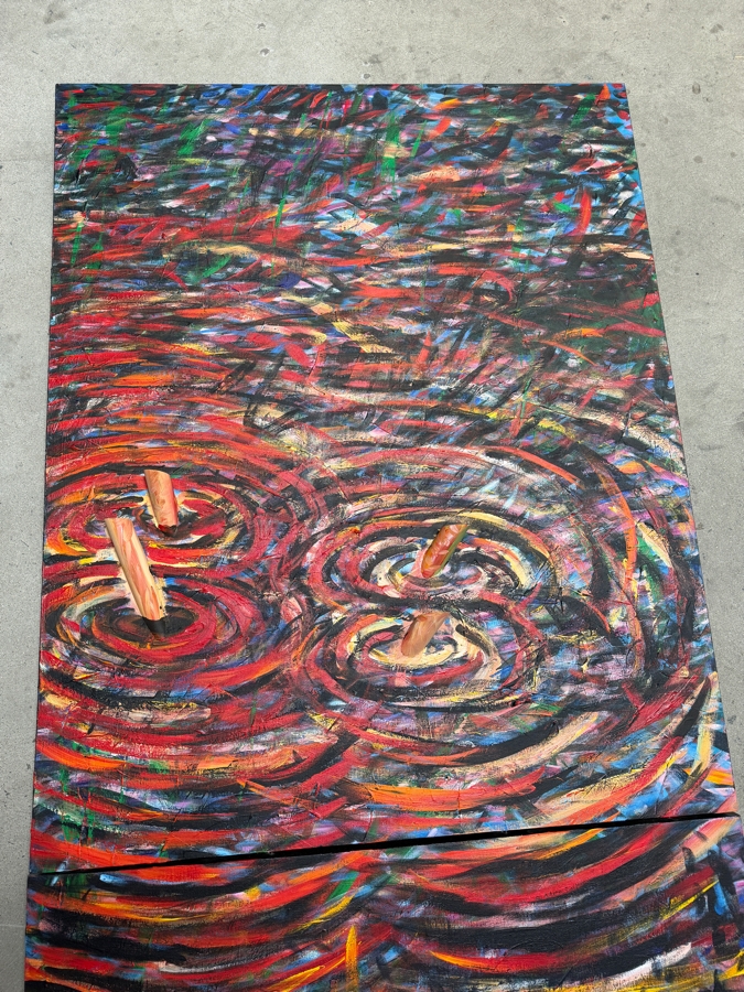 Gerrit Greve (1948-2024, Cardiff by the Sea, CA) Original Diptych Acrylic Mixed-Media Painting On Canvas Titled 'Fire Evidence'  Signed Verso 39 X 96 Estimate $3,700 - $4,700 [Photo 4]