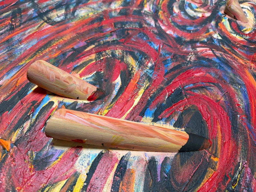 Gerrit Greve (1948-2024, Cardiff by the Sea, CA) Original Diptych Acrylic Mixed-Media Painting On Canvas Titled 'Fire Evidence'  Signed Verso 39 X 96 Estimate $3,700 - $4,700 [Photo 5]