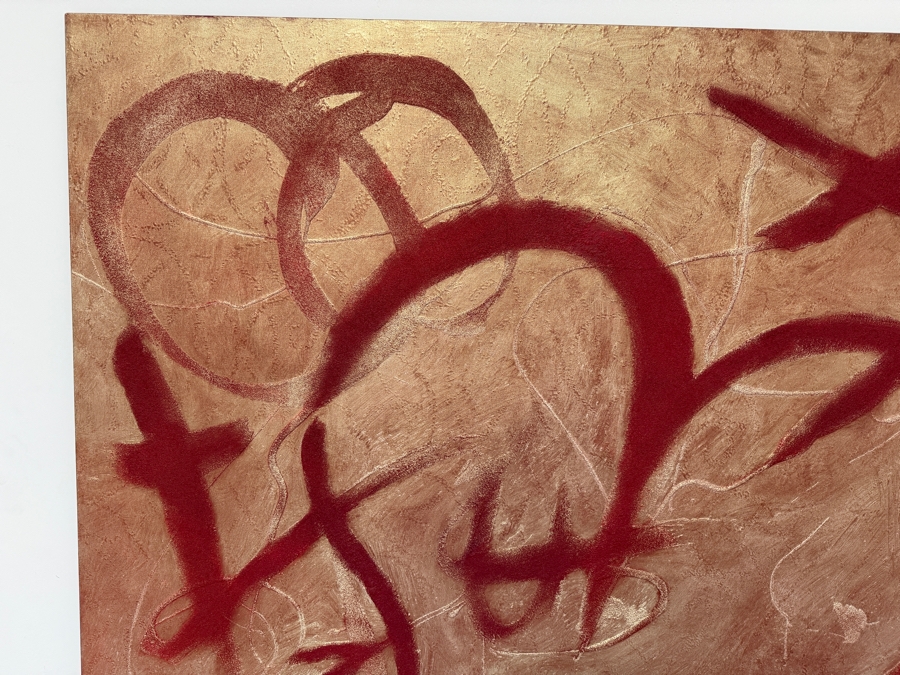 Gerrit Greve (1948-2024, Cardiff by the Sea, CA) Original Acrylic And Sand Painting On Canvas Titled 'Calligraphic Valentine' 2003 Signed Verso 48 X 48 Estimate $2,300 - $2,900 [Photo 3]