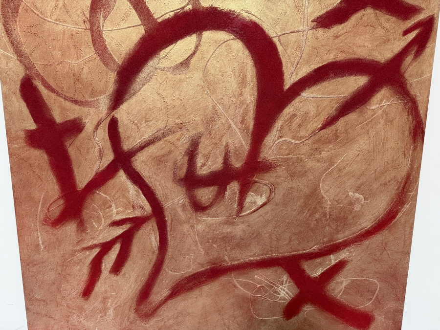 Gerrit Greve (1948-2024, Cardiff by the Sea, CA) Original Acrylic And Sand Painting On Canvas Titled 'Calligraphic Valentine' 2003 Signed Verso 48 X 48 Estimate $2,300 - $2,900 [Photo 2]