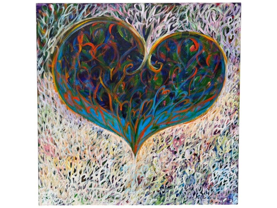 Gerrit Greve (1948-2024, Cardiff by the Sea, CA) Original Acrylic Painting On Canvas Titled 'Tiffany Heart' 2003 Signed Verso 48 X 48 Estimate $2,300 - $2,900