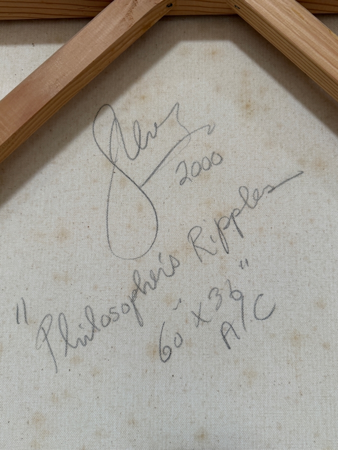 Gerrit Greve (1948-2024, Cardiff by the Sea, CA) Original Acrylic Painting On Canvas Titled 'Philosopher's Ripples' 2000 Signed Lower Left And Verso 36 X 60 Estimate $2,200 - $2,700 [Photo 7]