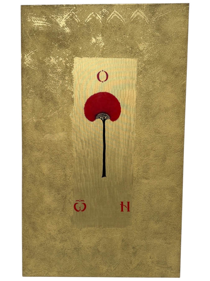 Gerrit Greve (1948-2024, Cardiff by the Sea, CA) Original Acrylic And Sand Painting On Canvas Titled 'Tree For Mankind' 2004 Signed Verso 36 X 60 Estimate $2,200 - $2,700
