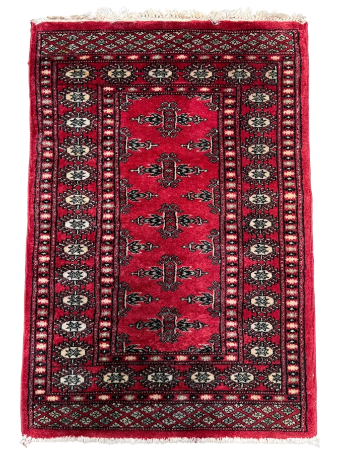 Just Added - Vintage Hand Knotted Red Bokhara Rug 26 X 38