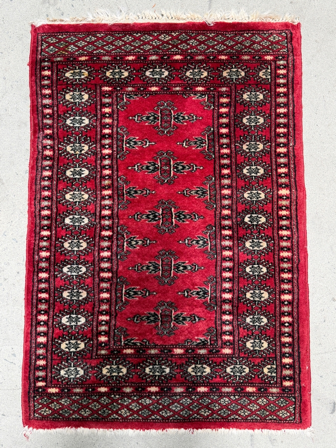 Just Added - Vintage Hand Knotted Red Bokhara Rug 26 X 38 [Photo 3]