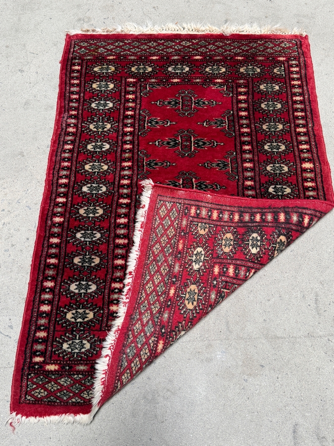 Just Added - Vintage Hand Knotted Red Bokhara Rug 26 X 38 [Photo 2]