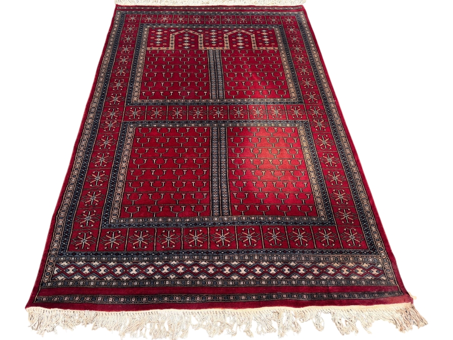 Just Added - Vintage Hand Knotted Red Oriental Wool Area Rug 51 X 79