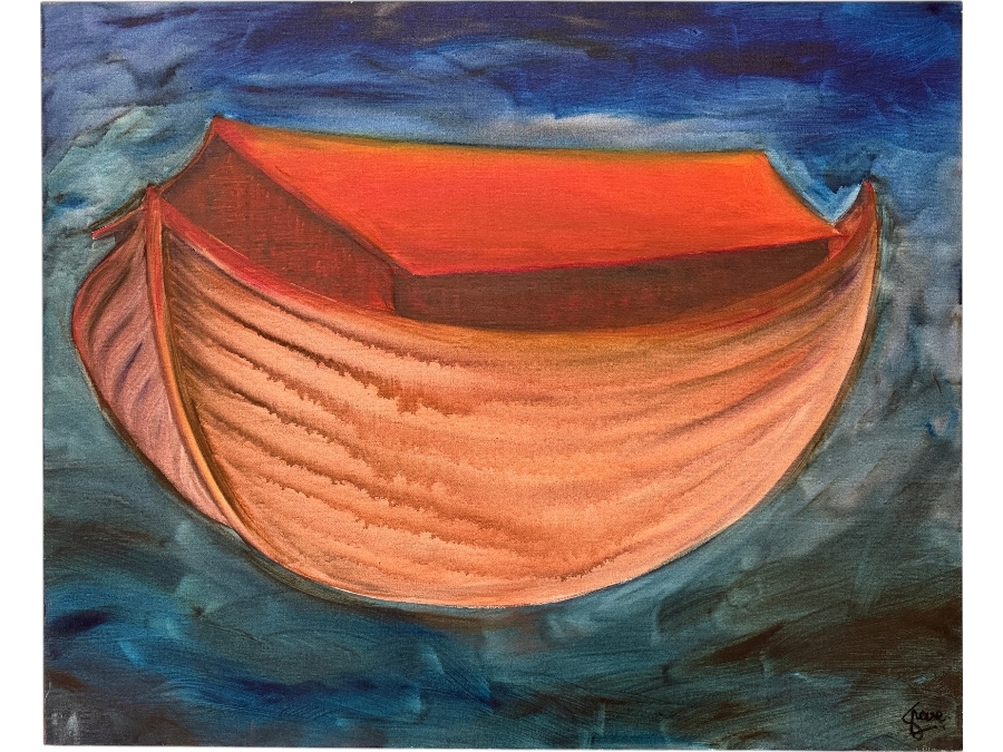 Gerrit Greve (1948-2024, Cardiff by the Sea, CA) Original Acrylic Painting On Canvas Titled 'The First Day (Of The) Ark' 1990 Signed Lower Right And Verso 48 X 39 Estimate $1,900 - $2,300