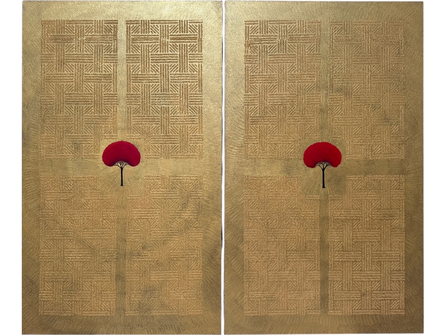 Gerrit Greve (1948-2024, Cardiff by the Sea, CA) Original Diptych Acrylic Painting On Canvas Titled 'Wedding Pair Icons' 2007 Signed Verso 72 X 60 Estimate $4,300 - $5,400