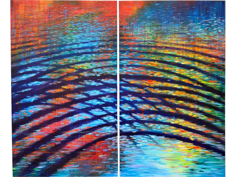 Gerrit Greve (1948-2024, Cardiff by the Sea, CA) Original Diptych Acrylic Painting On Canvas Titled 'Reflection Ripples' 2002 Signed Verso 72 X 60 Estimate $4,300 - $5,400