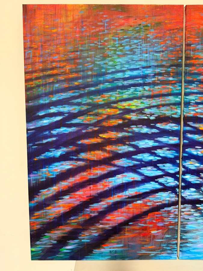 Gerrit Greve (1948-2024, Cardiff by the Sea, CA) Original Diptych Acrylic Painting On Canvas Titled 'Reflection Ripples' 2002 Signed Verso 72 X 60 Estimate $4,300 - $5,400 [Photo 4]