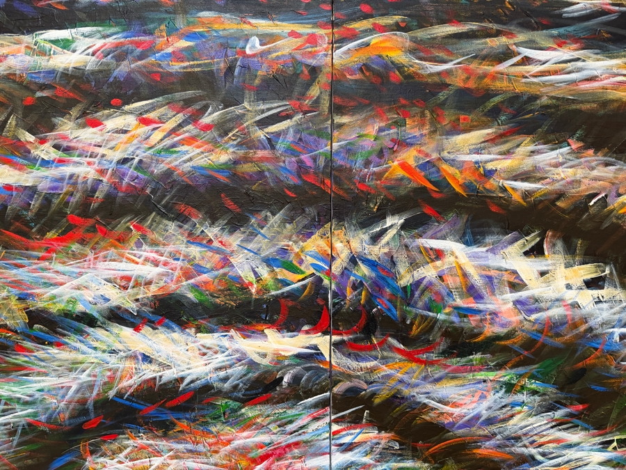 Gerrit Greve (1948-2024, Cardiff by the Sea, CA) Original Diptych Acrylic Painting On Canvas Titled 'Celebration' 1990 Signed Verso 60 X 40 Estimate $2,400 - $3,000 [Photo 3]