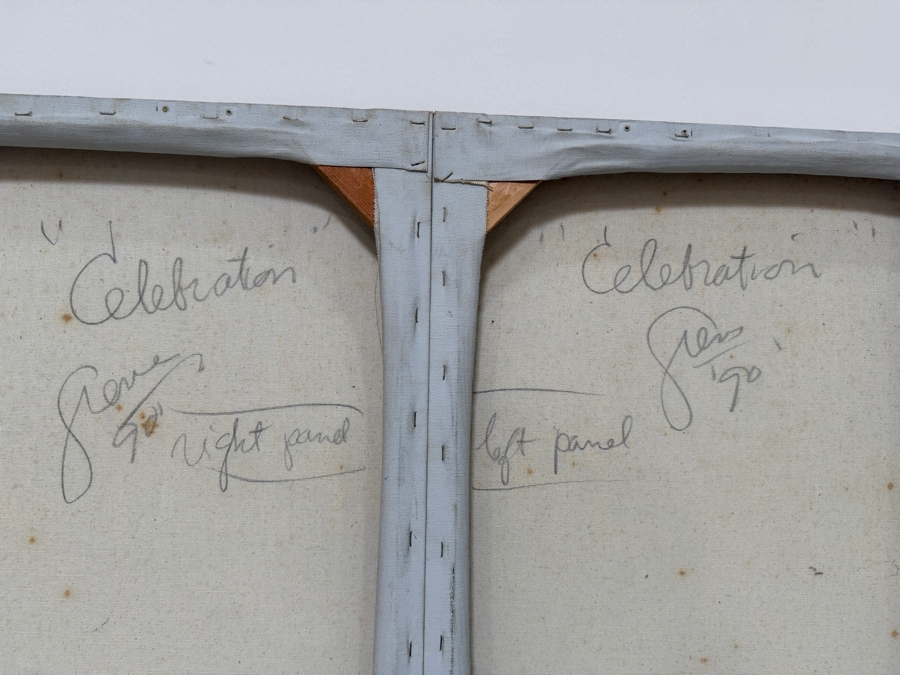 Gerrit Greve (1948-2024, Cardiff by the Sea, CA) Original Diptych Acrylic Painting On Canvas Titled 'Celebration' 1990 Signed Verso 60 X 40 Estimate $2,400 - $3,000 [Photo 6]