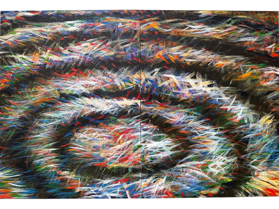 Gerrit Greve (1948-2024, Cardiff by the Sea, CA) Original Diptych Acrylic Painting On Canvas Titled 'Celebration' 1990 Signed Verso 60 X 40 Estimate $2,400 - $3,000