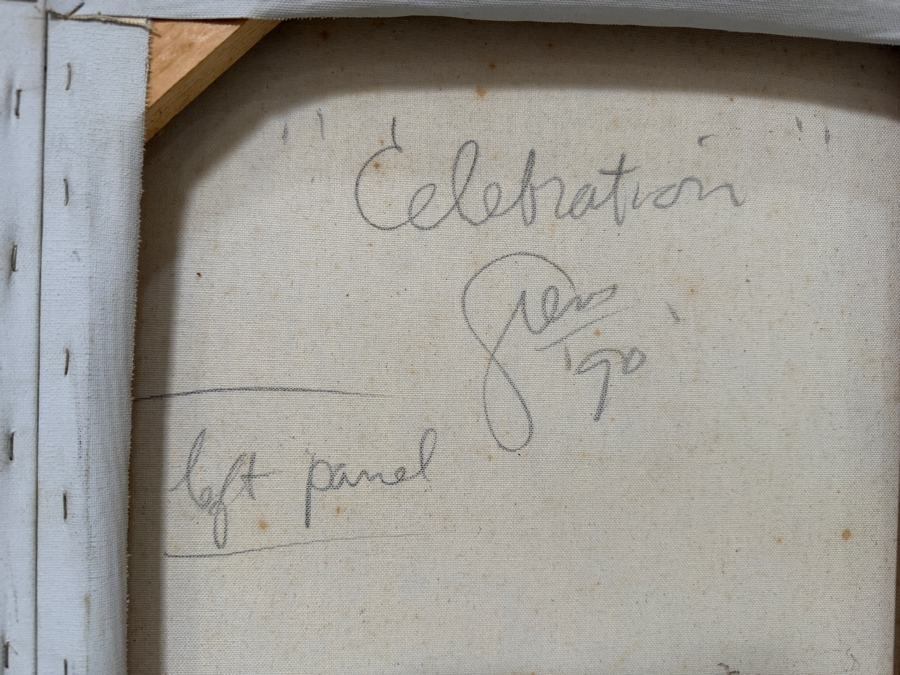 Gerrit Greve (1948-2024, Cardiff by the Sea, CA) Original Diptych Acrylic Painting On Canvas Titled 'Celebration' 1990 Signed Verso 60 X 40 Estimate $2,400 - $3,000 [Photo 8]