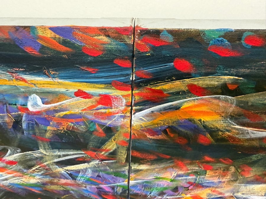 Gerrit Greve (1948-2024, Cardiff by the Sea, CA) Original Diptych Acrylic Painting On Canvas Titled 'Celebration' 1990 Signed Verso 60 X 40 Estimate $2,400 - $3,000 [Photo 4]