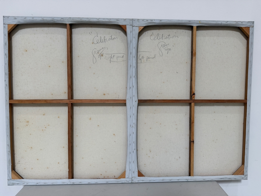 Gerrit Greve (1948-2024, Cardiff by the Sea, CA) Original Diptych Acrylic Painting On Canvas Titled 'Celebration' 1990 Signed Verso 60 X 40 Estimate $2,400 - $3,000 [Photo 5]