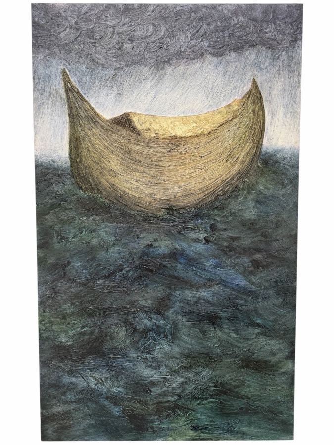 Gerrit Greve (1948-2024, Cardiff by the Sea, CA) Original Acrylic Painting On Canvas Titled 'Noah's Ark - The 35th Day' 2004 Signed Verso 36 X 60 Estimate $2,200 - $2,700