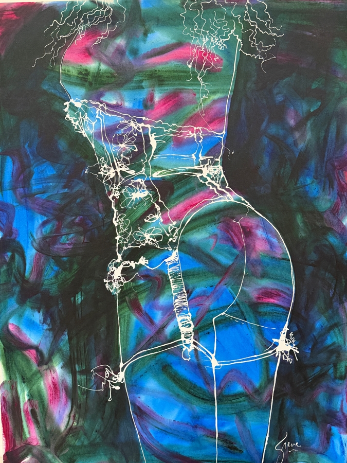 Gerrit Greve (1948-2024, Cardiff by the Sea, CA) Original Acrylic Drip Painting On Canvas Titled 'Course Of The Corset II'  Signed Lower Right And Verso 36 X 48 Estimate $1,700 - $2,200 [Photo 2]