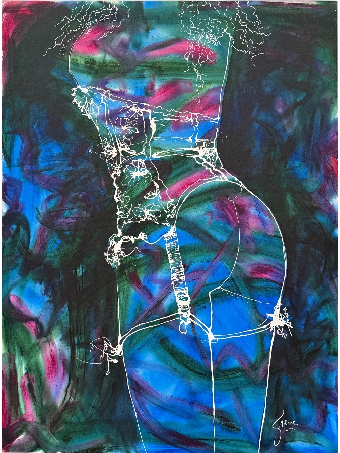 Gerrit Greve (1948-2024, Cardiff by the Sea, CA) Original Acrylic Drip Painting On Canvas Titled 'Course Of The Corset II'  Signed Lower Right And Verso 36 X 48 Estimate $1,700 - $2,200
