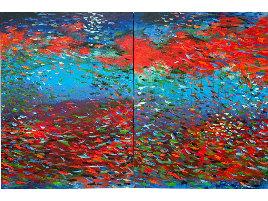 Gerrit Greve (1948-2024, Cardiff by the Sea, CA) Original Acrylic Painting On Canvas Titled 'Diver's Delight'  Signed Lower Right And Verso 72 X 48 Estimate $3,500 - $4,300