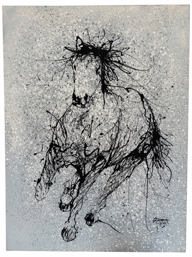 Gerrit Greve (1948-2024, Cardiff by the Sea, CA) Original Acrylic Painting On Canvas Titled 'Black Horse'  Signed Lower Right 36 X 48 Estimate $1,700 - $2,200