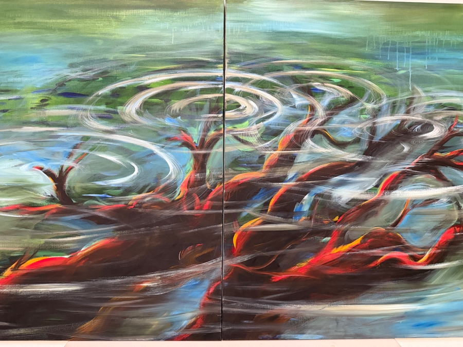 Gerrit Greve (1948-2024, Cardiff by the Sea, CA) Original Diptych Acrylic Painting On Canvas Titled 'Drowned Tree'  Signed Verso 80 X 48 Estimate $3,800 - $4,800 [Photo 2]
