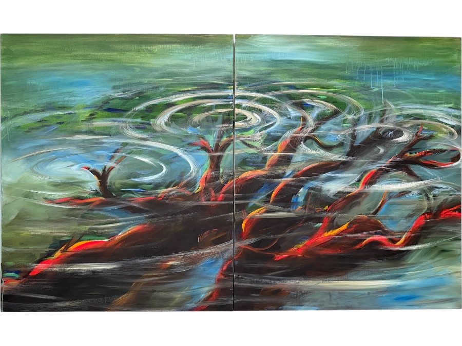 Gerrit Greve (1948-2024, Cardiff by the Sea, CA) Original Diptych Acrylic Painting On Canvas Titled 'Drowned Tree'  Signed Verso 80 X 48 Estimate $3,800 - $4,800