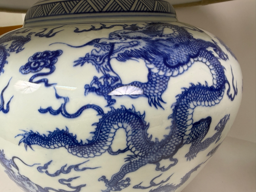 Just Added - Pair Of Ralph Lauren Blue And White Chinese Dragon Porcelain Table Lamps 23'H [Photo 4]