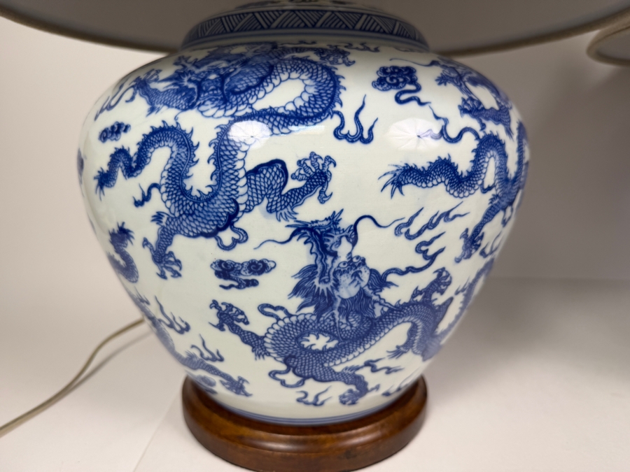 Just Added - Pair Of Ralph Lauren Blue And White Chinese Dragon Porcelain Table Lamps 23'H [Photo 3]