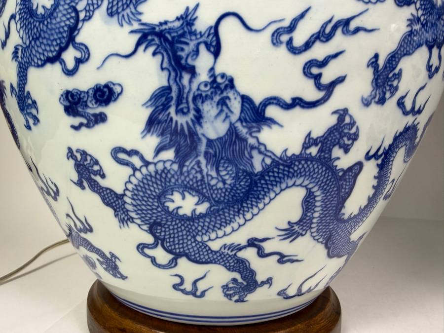 Just Added - Pair Of Ralph Lauren Blue And White Chinese Dragon Porcelain Table Lamps 23'H [Photo 5]