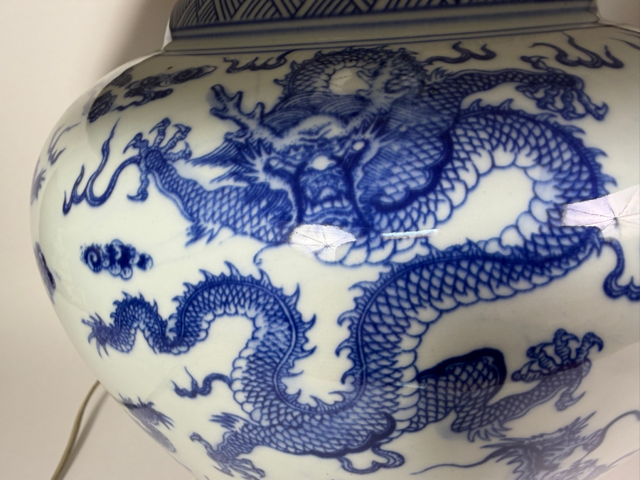 Just Added - Pair Of Ralph Lauren Blue And White Chinese Dragon Porcelain Table Lamps 23'H [Photo 6]