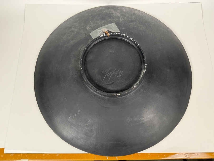 Just Added - Large Vintage 1990 Artist Signed Hand Painted Pop Art Cubist Ceramic Charger Plate 22.25'W X 3'H [Photo 7]