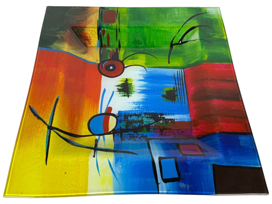 Just Added - Hand Painted Studio Art Glass Platter Dish 14W X 1H
