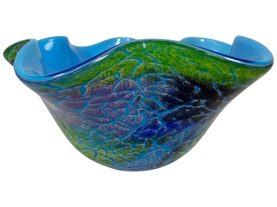 Just Added - Firestorm Wavy Murano Style Art Glass Bowl 9W X 4.5H